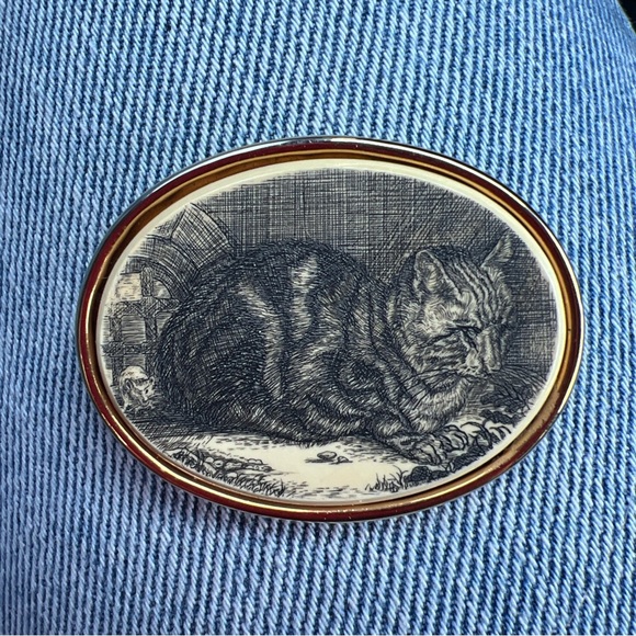 MUSEUM OF FINE ARTS Other - Vintage Tiger Tabby Cat Pin MFA Museum Faux Scrimshaw MMA Kitty Kitten Beautiful